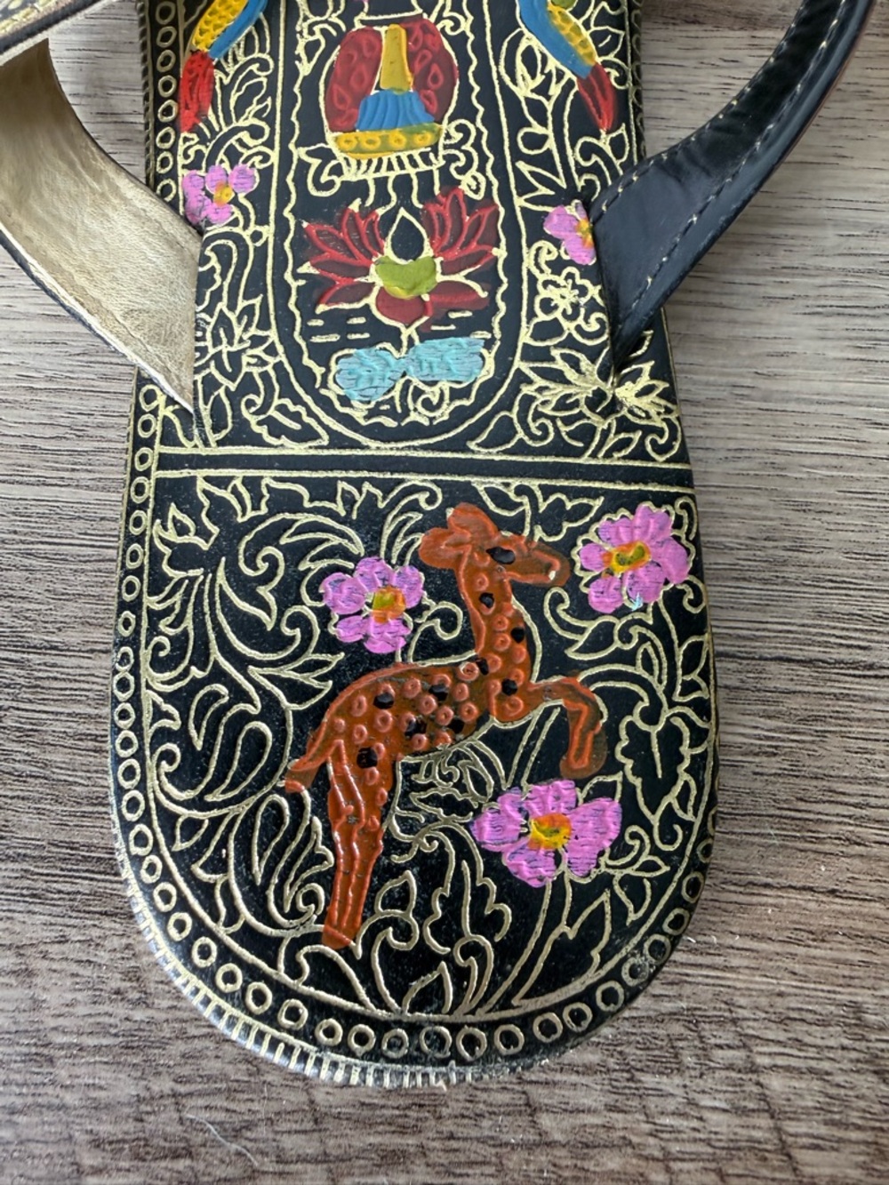 Hand Painted Leather Pointed Traditional Indian Desi Flat Juttis Sandals Thong 6 - Picture 6 of 11